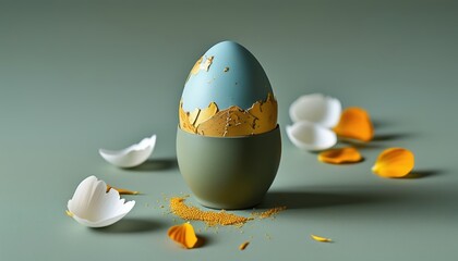 Elegant painted egg with floral accents and copy space