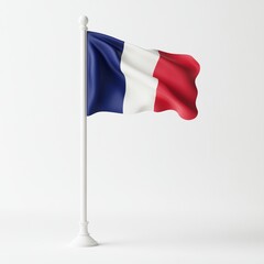 French flag waving on white background with elegant pole simple design minimalistic illustration