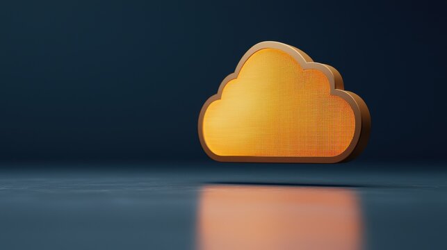 A bright, stylized yellow cloud icon reflects on a dark surface, symbolizing digital storage and cloud technology.