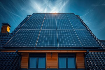 Fototapeta premium Solar Panels Installed on a Modern House Roof