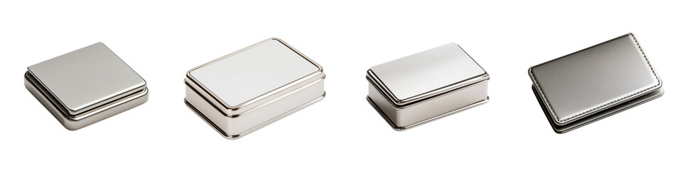 Sleek and Stylish Metal Containers in Various Geometric Shapes Arranged on a Clean Minimalist Background for a Modern Elegant Product Shot