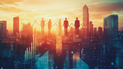 abstract professional business team people connection of line from nail node to node on Smart digital cityscap and skyline background , Innovation networking concept	
