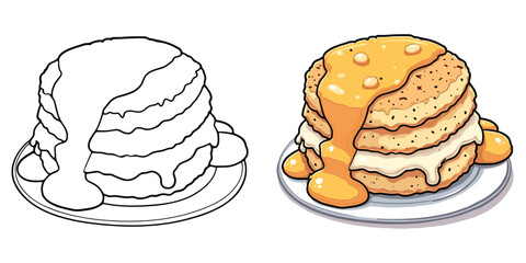 Biscuits and Gravy Line Art Vector Illustration Black and White with Coloring Sample. Bold and Easy Food, Fruits, Sweets, Drinks, Dessert, and Snacks Coloring Pages for Adults and Kids