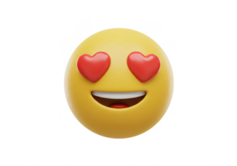 A yellow 3D emoji with heart-shaped eyes and a wide open smile, isolated on a white background