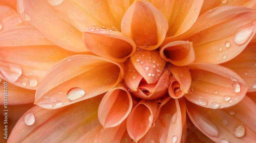 Poster a close-up of a flower with clear water droplets gently resting on its petals, creating a serene, tr