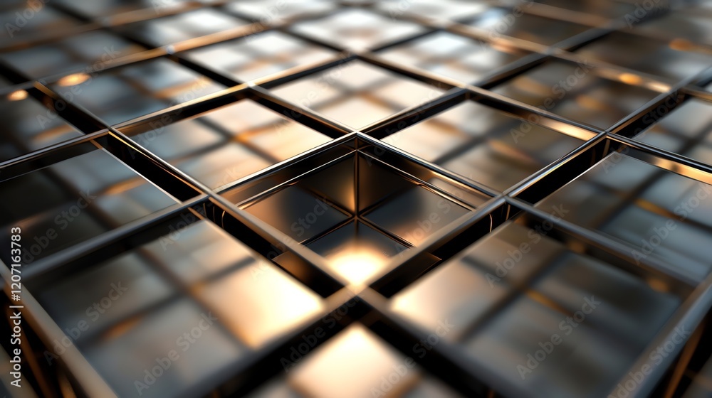 Wall mural abstract 3d rendering of a metallic surface with a grid of cubes. the cubes are arranged in a regula