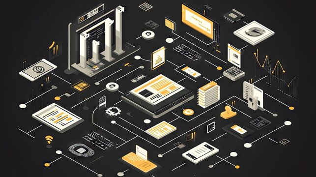 A subscription payment flowchart illustrated on a tablet with stylized icons and graphics