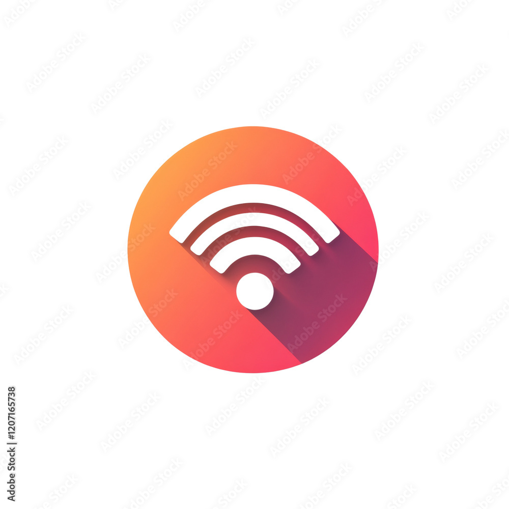 Aufkleber A stylized wifi symbol is displayed within a circular orange gradient, featuring a long shadow effect.