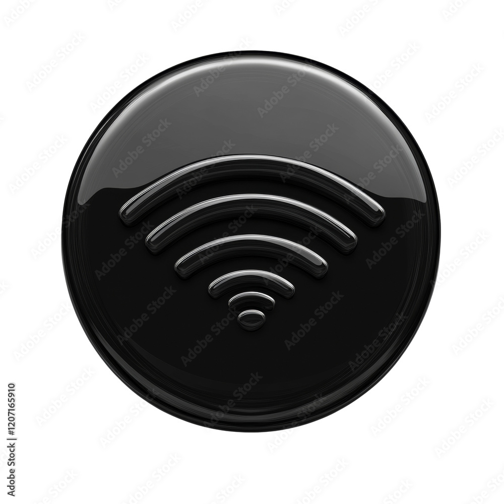 Poster A three-dimensional rendering of a black glossy circle featuring a wifi symbol.