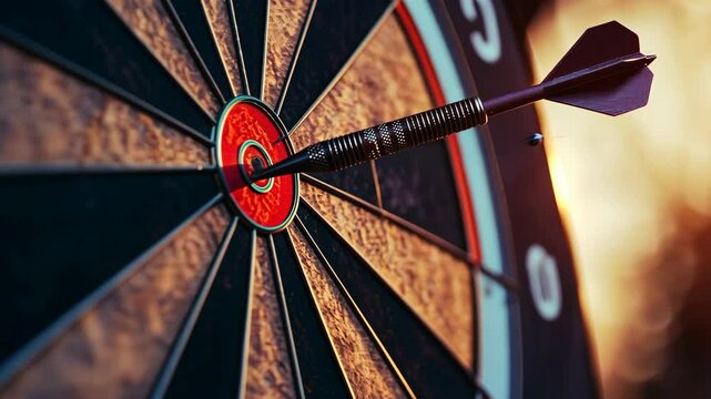 Black and red target with a red bullseye. A black and silver dart is in the bullseye