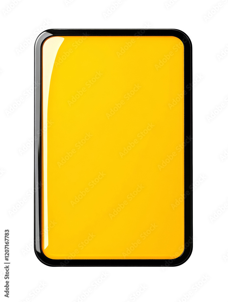 Poster A glossy yellow rectangular sign with a black frame isolated on a white background, ready for text or design.
