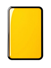 A glossy yellow rectangular sign with a black frame isolated on a white background, ready for text or design.
