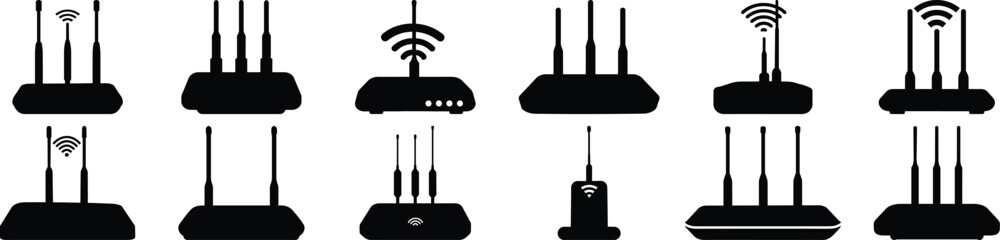 Router silhouette set vector design big pack of internet illustration and icon