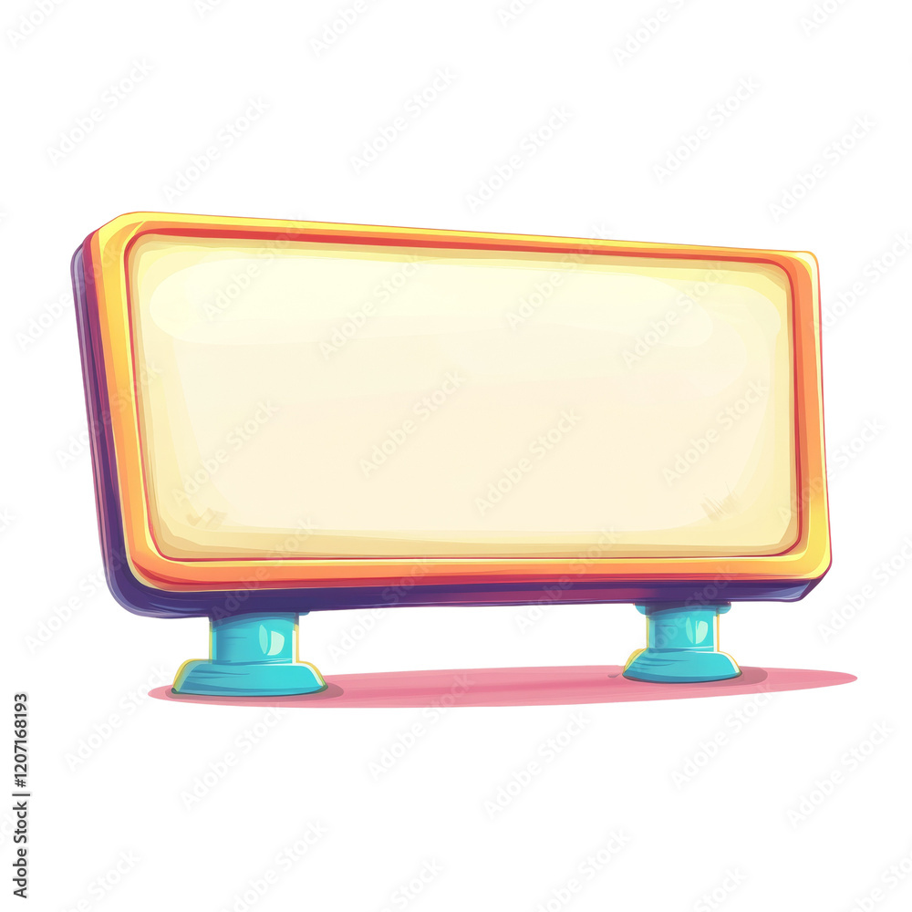 Aufkleber A colorful cartoon illustration of a blank sign with a frame and stand ready for text or images.