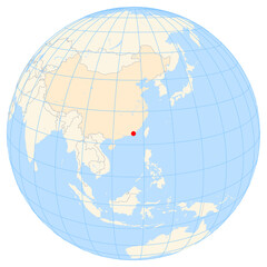 Map showing the location of the city Shantou in China (Eastern Asia) on the earth globe.