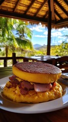 Delicious Ham and Cheese Breakfast Sandwich Tropical View