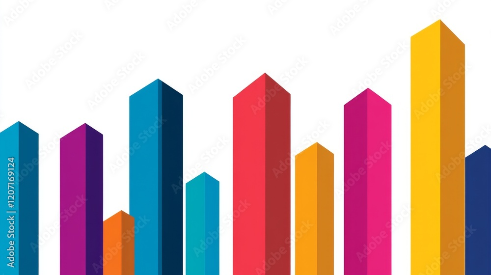 Aufkleber A colorful bar chart representing various financial data points, with sharp edges and vibrant colors, set against a clean white background for a professional look