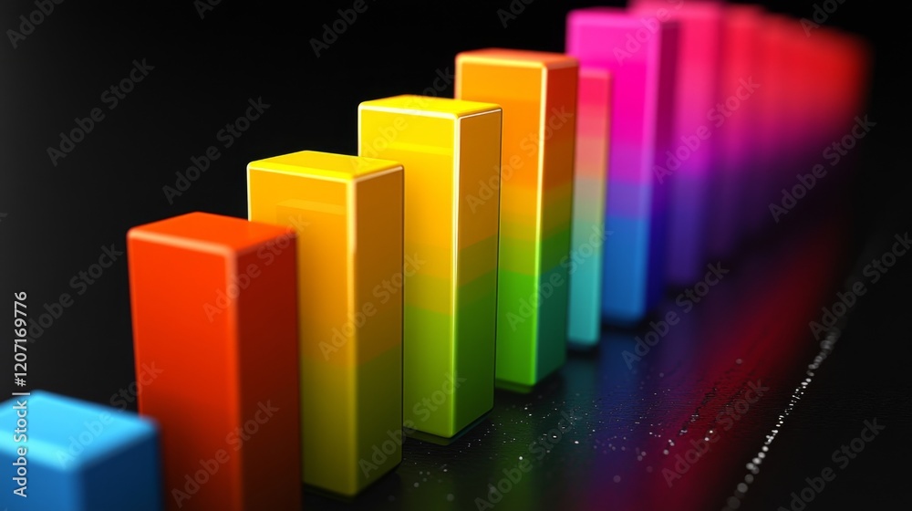 Leinwandbilder a colorful bar graph with d effects and gradient colors, displayed on a dark background, with subtle