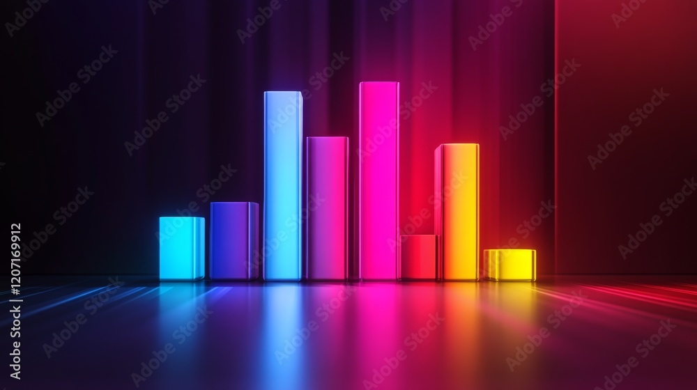 Leinwandbilder a colorful bar graph with d effects and gradient colors, displayed on a dark background, with subtle