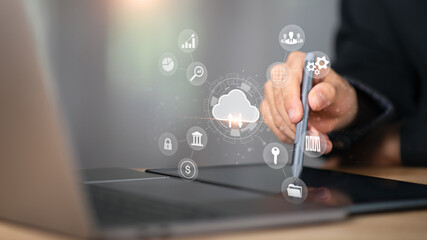 cloud computing backup technology concept ,Access to server communication services ,database connection with modern hardware and software ,interface for uploading and downloading data