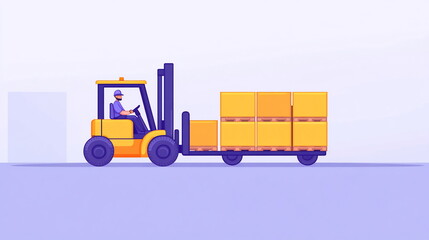 Fototapeta premium Worker Operating Forklift with Yellow Pallets in a Warehouse Setting