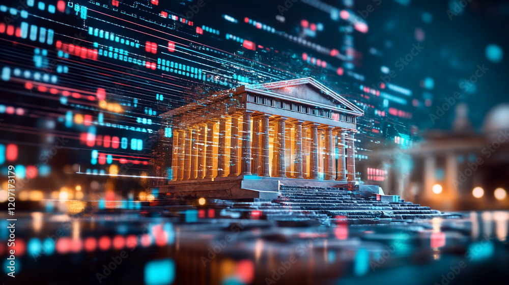 Leinwandbilder Digital Transformation of Classic Architecture with Modern Data Visualization