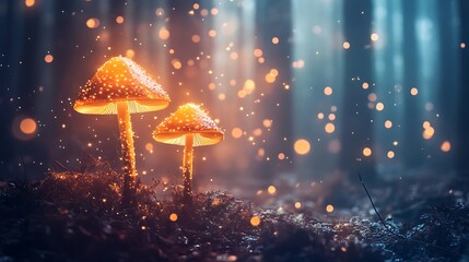 Magical forest with glowing mushrooms and sparkles