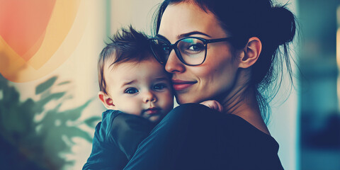 Mother and children. son. daughter love and nurture in family home. Female person, hugging her children. reborn. Family. happiness and enjoyment