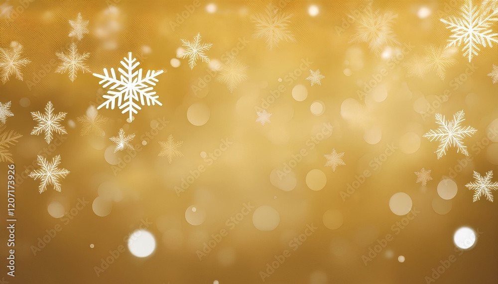 Poster snowflakes on blurred golden background with copy space