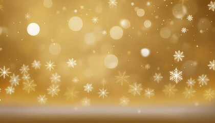 snowflakes on blurred golden background with copy space