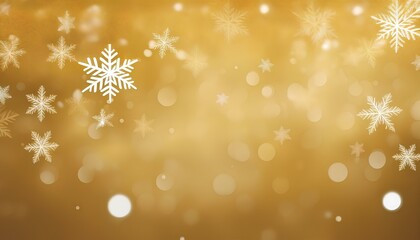snowflakes on blurred golden background with copy space
