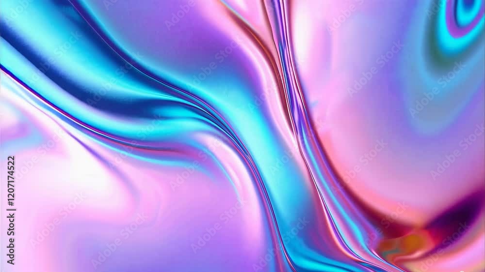 Poster Colorful satin-like fabric flowing smoothly in abstract shapes, creating a dynamic and elegant visual for modern designs.
