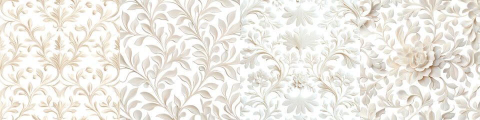 Elegant seamless floral damask pattern in beige and white tones with ornamental decorative botanical motifs vintage baroque inspired design luxurious romantic classic wallpaper or textile background