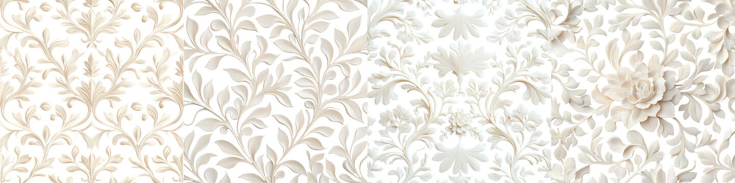 Fototapeta Elegant seamless floral damask pattern in beige and white tones with ornamental decorative botanical motifs vintage baroque inspired design luxurious romantic classic wallpaper or textile background