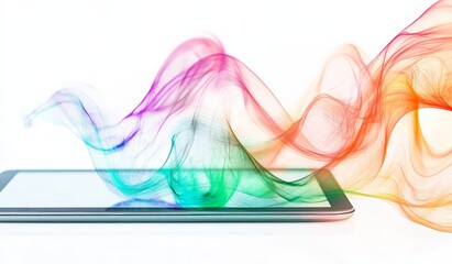 Colorful smoke flowing from tablet.