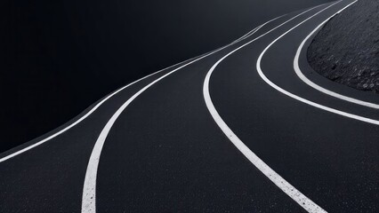 Winding running track disappearing into darkness: minimalist sports background