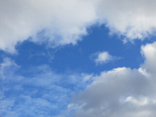 bright blue sky with fluffy clouds
