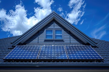 Solar Panels Installed on a House Roof Under a Blue Sky