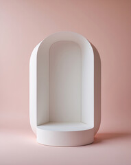 White product display stand on a soft pink background designed for modern commercial advertisement Realistic 3D Podium for Mockup