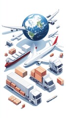 Fototapeta premium Global Logistics and Transportation Network: Worldwide Shipping and Delivery System Illustrated