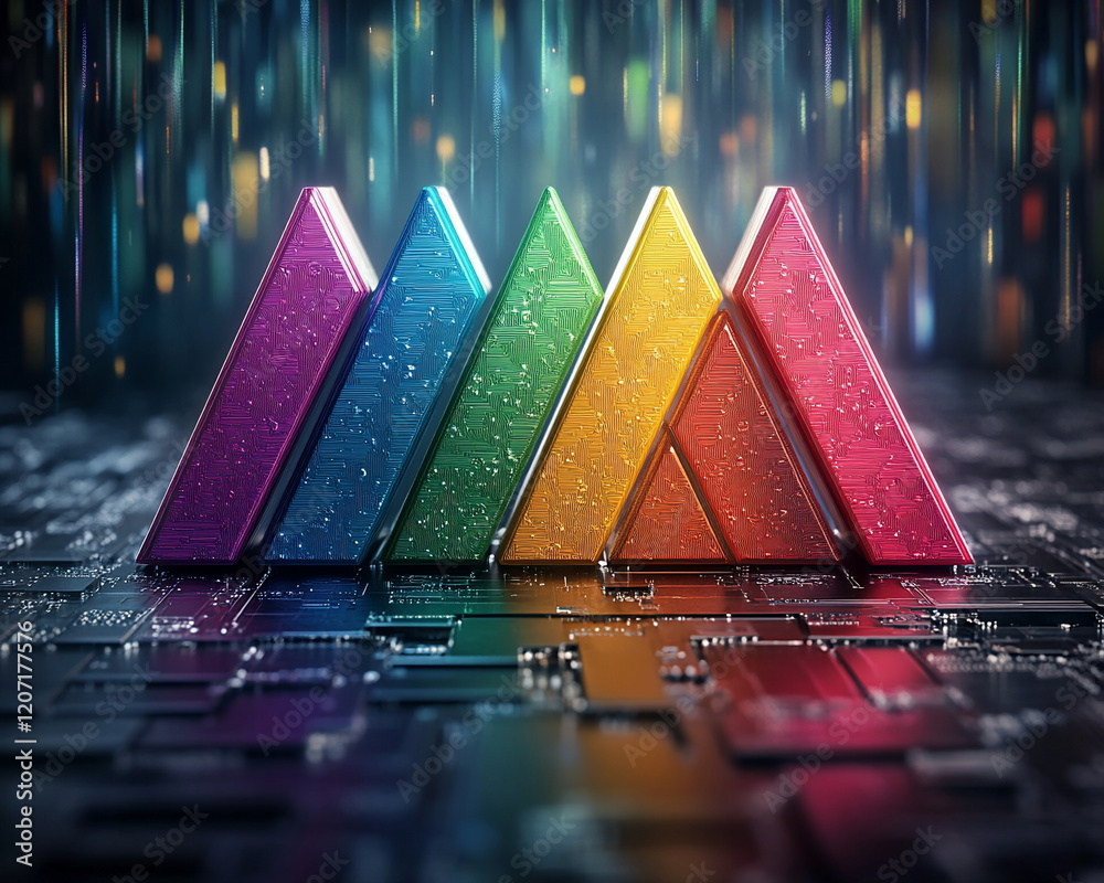 Poster vibrant colored triangles on a futuristic digital background