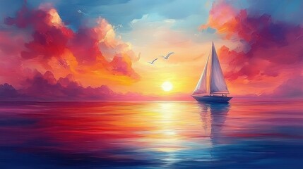 Sunset Sailboat Serenity: A Vibrant Seascape Painting