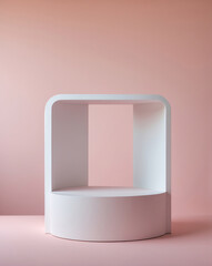 Bright white product display stand placed on a pink background ideal for commercial advertisement use Realistic 3D Podium for Mockup