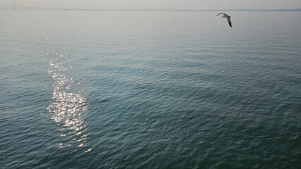한국 인천 영종도 서해바다의 물결과 수평선이 있는 풍경
