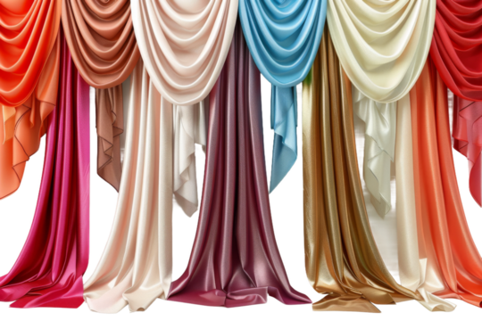Elegant rich-colored curtains for decor, perfectly isolated.