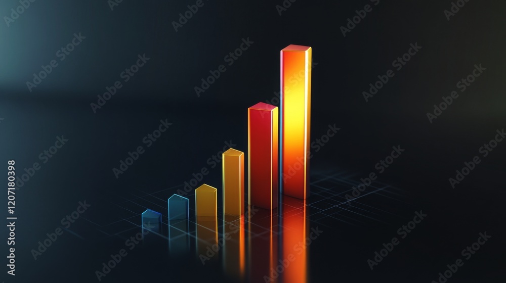 Leinwandbilder a digital bar graph with sleek, metallic colors, displayed on a black reflective background, with li