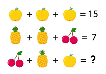 A game for children. How many are there? Fruits are different. Cute vector color illustration. 