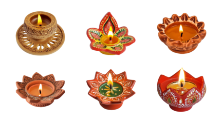 Diya lamp isolated on a transparent or white background, cut-out, PNG, Diwali festival of lights celebration