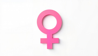 Pink female symbol on white background, gender equality concept