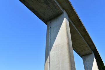 Looking up at the highway overpass